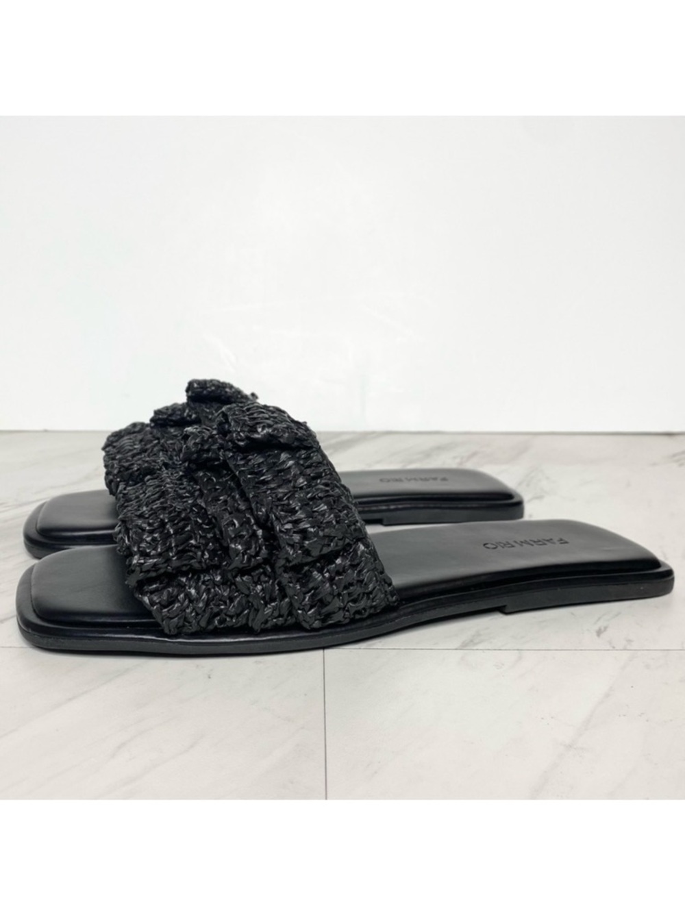 Farm Rio Black Ruffle Square Toe Slide Sandal 9